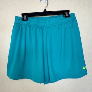 Nike Dri-Fit Teal Athletic Running Shorts w/ Neon Yellow Drawstrings size Large